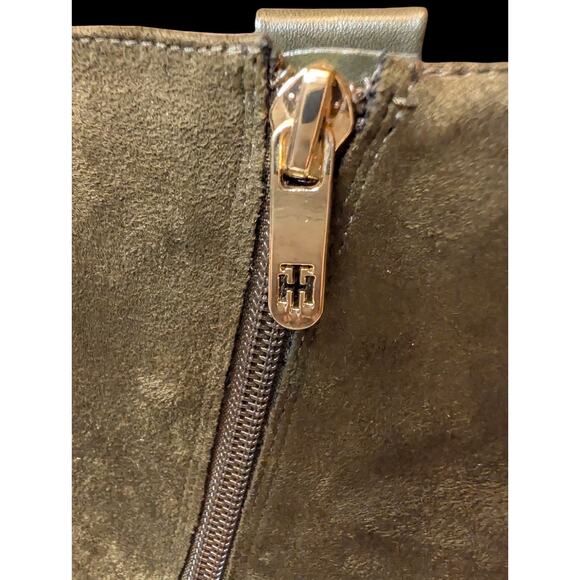 Tommy Hilfiger Olive Green Faux Suede Lined Ankle Boots Sz 6M Gold Accents Boho - Picture 6 of 9